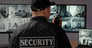 PA Security guard operating CCTV survelliance
